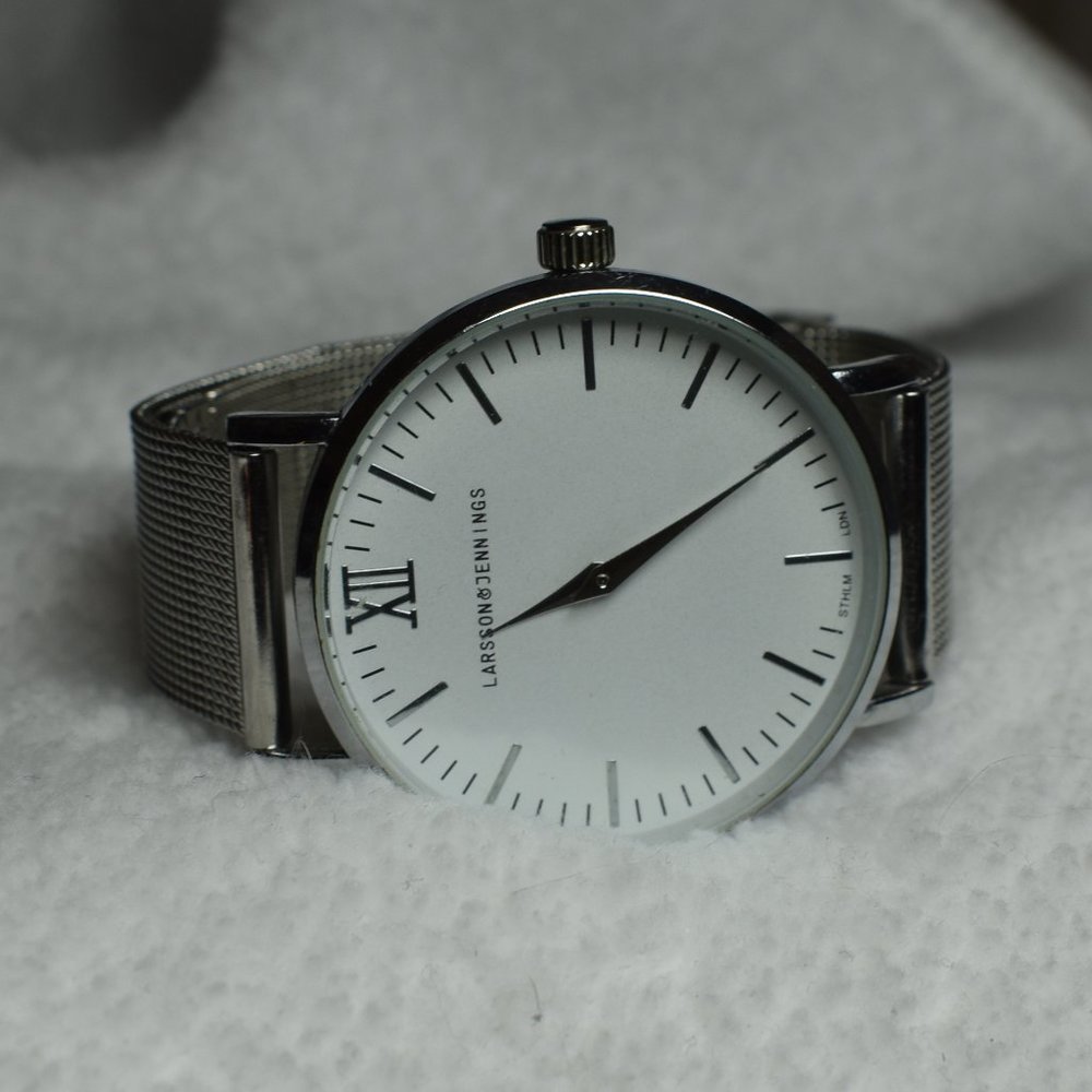 925 Sterling Silver Larsson & Jennings Watch  SS Band White face